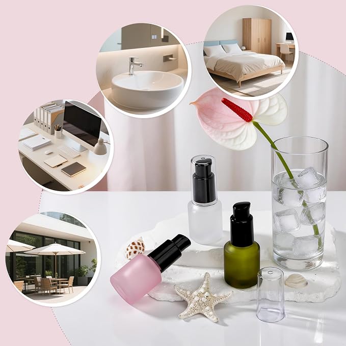 Segbeauty 0.5oz Frosted Glass Lotion Bottle Empty, 3pcs Travel Lotion Container, 15ml Refillable Glass Travel Bottles for Toiletries, Hair Oil Bottles, Mini Size Skincare Cream Pump Bottle Mixed Color - Image 6