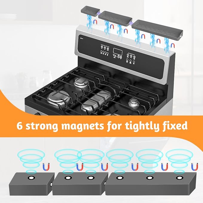 30"/24"/20" Silicone Stove Top Magnetic Shelf for Kitchen, Soft Flexible Strong Magnetic Heat Resistant Over the Stove Silicone Oven Shelf Spice Rack Organizer for Back of Oven - Grey - Image 3