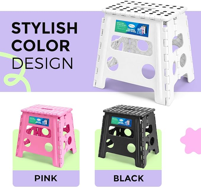 Dyforce Folding Step Stool 13 Inch,300lbs Foldable Stool for Adults & Kids | Stepping Stool White,Non-Slip Plastic Compact Foot Stool with Carry Handle,Lightweight for Bathroom Kitchen Bedroom Garden - Image 4