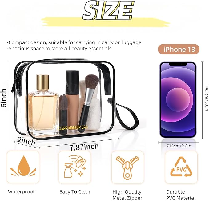Icramsy Clear Makeup Bag,2 Pack TSA Approved Toiletry Bag for Women & Men | Portable Handheld Design, Waterproof, Airport Airline Compliant, Clear Toiletry Cosmetic Bag - Image 2