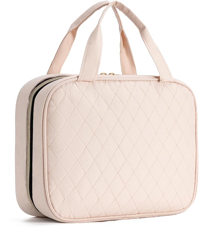 Travel Toiletry Bag for Women, Large Hanging Makeup Cosmetic Bag, Beige | Big Compartment but Portable, Water-resistant Makeup Organizer Bags for Accessories, Shampoo, Full-size Container, Toiletries by MODENGKONGJIAN