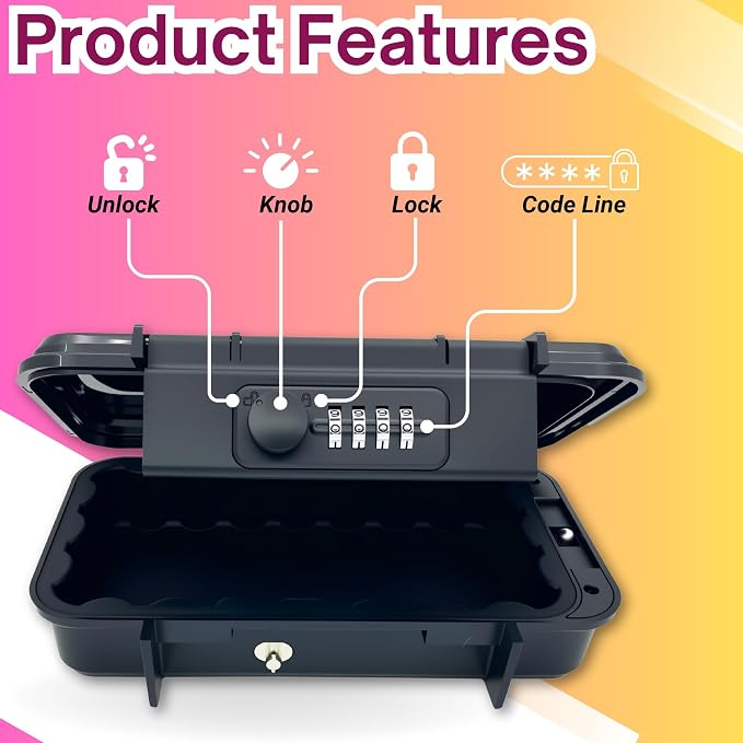 Portable Security Lock Box with Combination Lock, Waterproof Mini Safe Box with Cable, Travel Storage Case for Hotel, Car, Office - Image 2