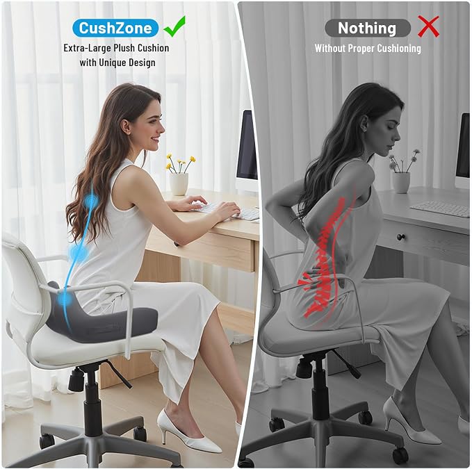 Memory Foam Seat Cushion, Ergonomic Office Chair Cushion for Long Sitting | Curved Tailbone Support Cushion for Car, Desk Chair and Wheelchair, Coccyx Comfort Pad with Breathable Cover, Gray - Image 7