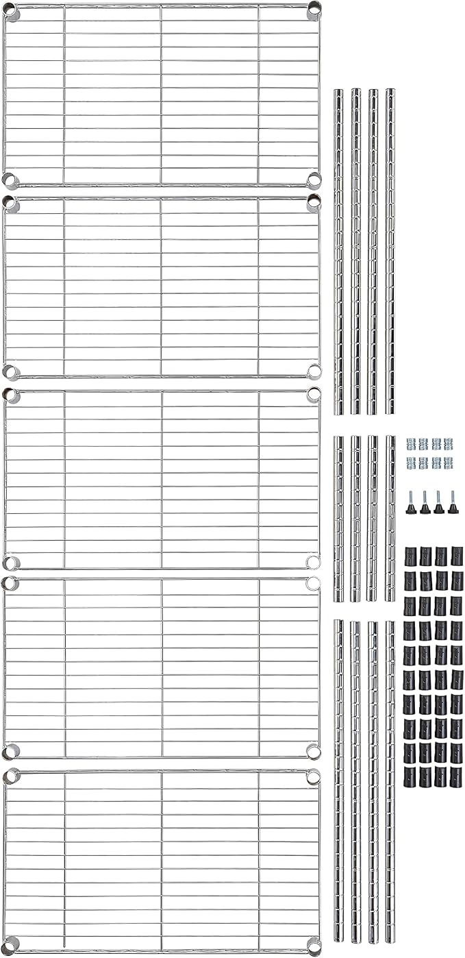 Amazon Basics 5-Shelf Adjustable Storage Shelving Unit for Garage, Steel Wire Rack, 200 Pound Loading Capacity per Shelf, 23.2" x 13.4" x 60", Chrome Finish - Image 9