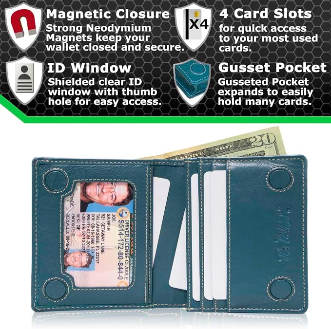 ID Stronghold Waltlet - RFID Blocking Bifold Wallet for Men with Magnetic Clasp - Blue - Image 3