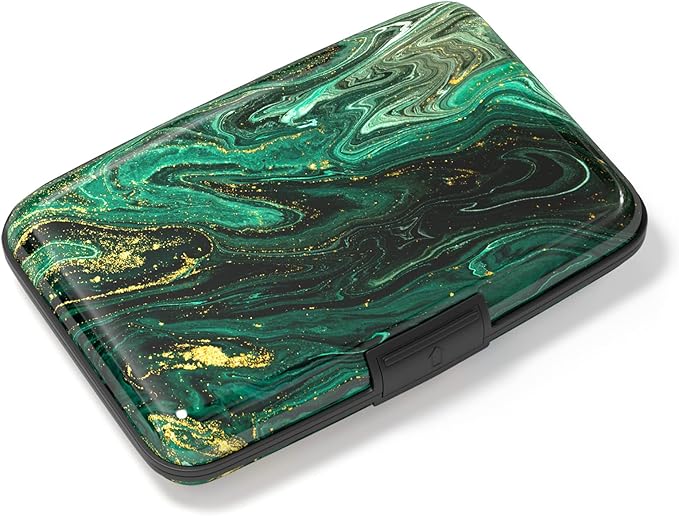 Credit Card Holder, Mini Aluminum Card Wallet RFID Blocking Slim Metal Hard Card Case for Women Men, Green Gold Marble by Atufsuat