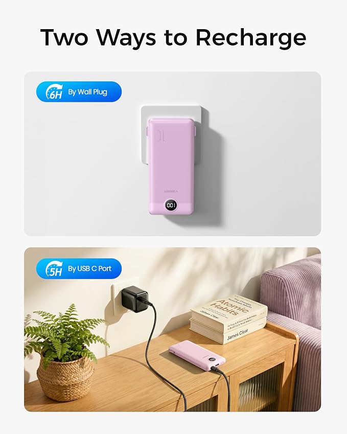 VEGER Portable Charger for iPhone, Power Bank Built in Cables and Wall Plug | 10000mAh,Ultra Slim&Compact,5 Outputs,LED Display,Power Bank for iPhone,Samsung,Travel Essentials for Camping Cruise Business - Image 5
