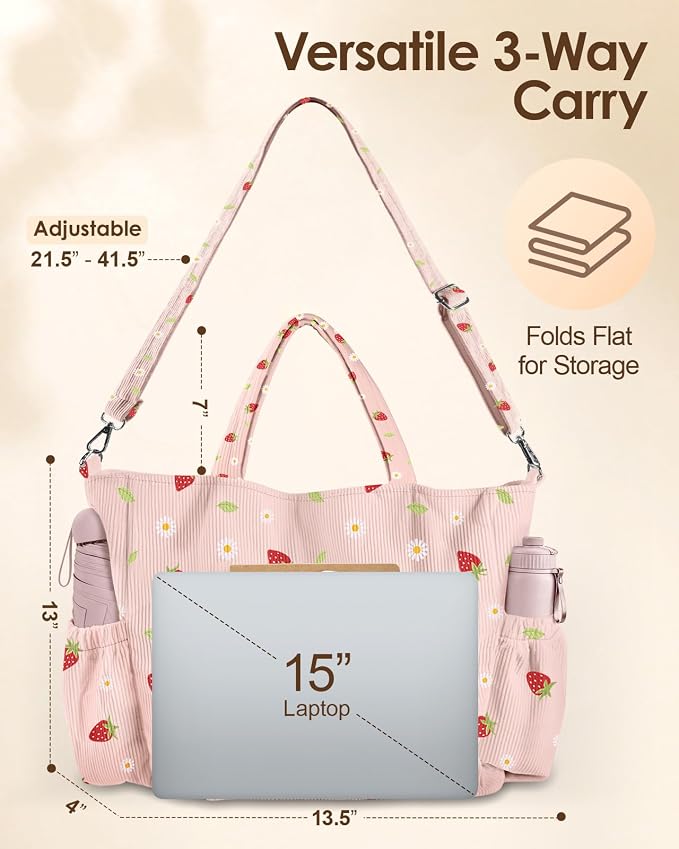 Miss Adola Corduroy Crossbody Tote Bag for Women | Multi Pocket Storage, Zipper Closure, Adjustable Strap, Fits 14 Inch Laptop, Foldable Reusable, for Work Travel Everyday - Image 6