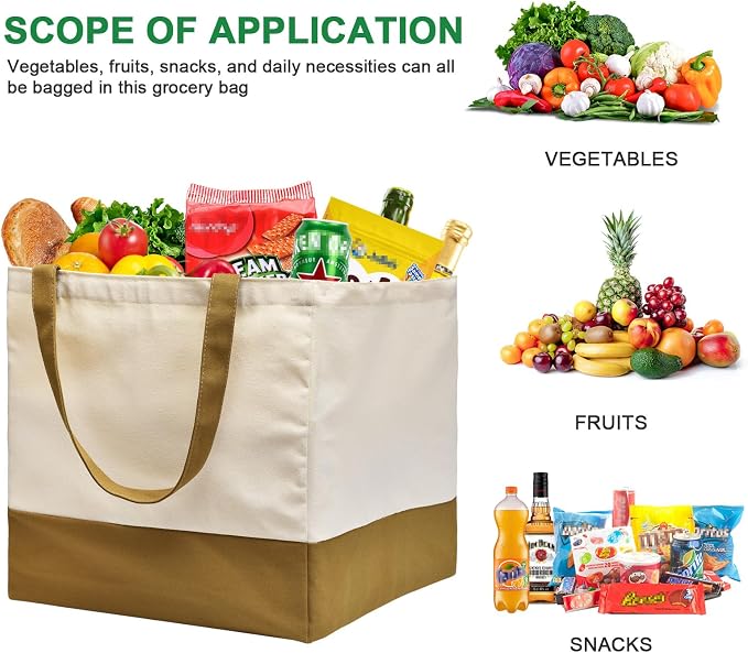 Canvas Reusable Grocery Bags Heavy Duty, 8.3 gal Foldable Large Tote Bag with Handles, Holds 60 lbs Canvas Shopping Bags, 1 Pack - Image 3