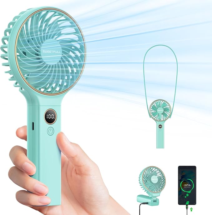 SWEETFULL Handheld Fan, Portable Fan, 5000mAh Rechargeable Battery, 6 Speed Wind, LED Display, Personal Mini Travel Fan with Backup Power, Hand Held Fan USB Foldable Electric Fan for Women Girl by SWEETFULL