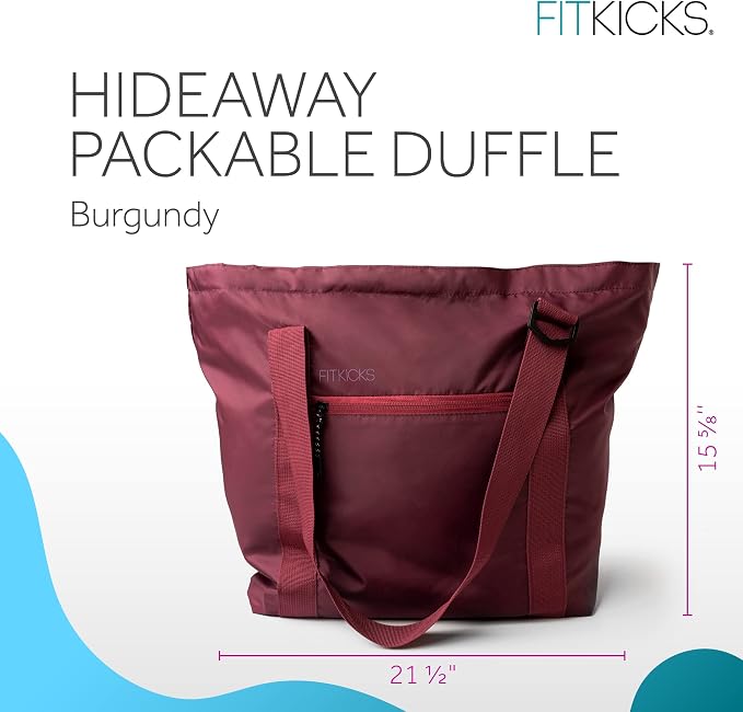 FITKICKS Hideaway Packable Duffle, Large Duffle Bag for Travel, Burgundy - Image 2