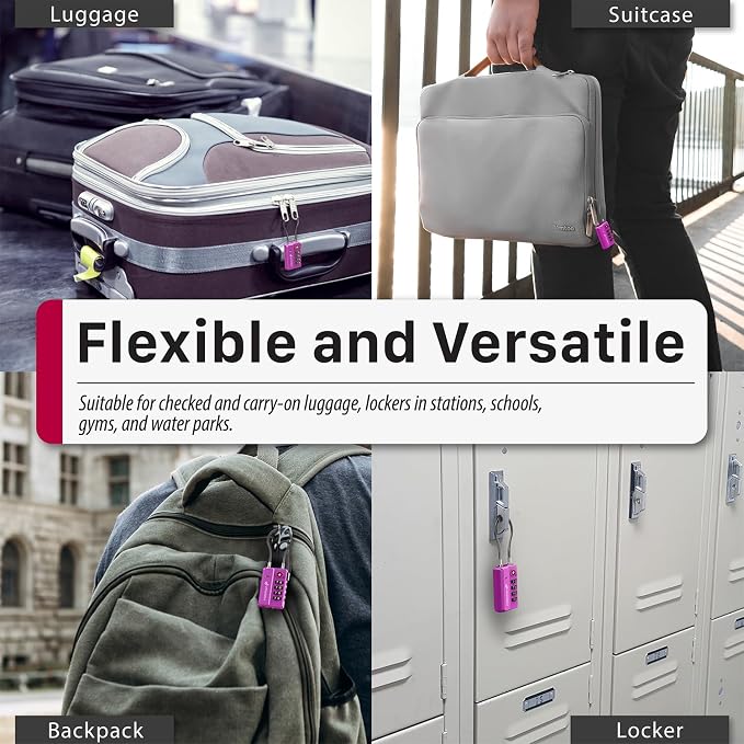 Fosmon TSA Approved Luggage Locks, 4 Digit Combination Cable Travel Lock for Suitcase & Backpack, Heavy Duty Metal Body Padlock with Open Alert Indicator (Purple, 2 Pack) - Image 7
