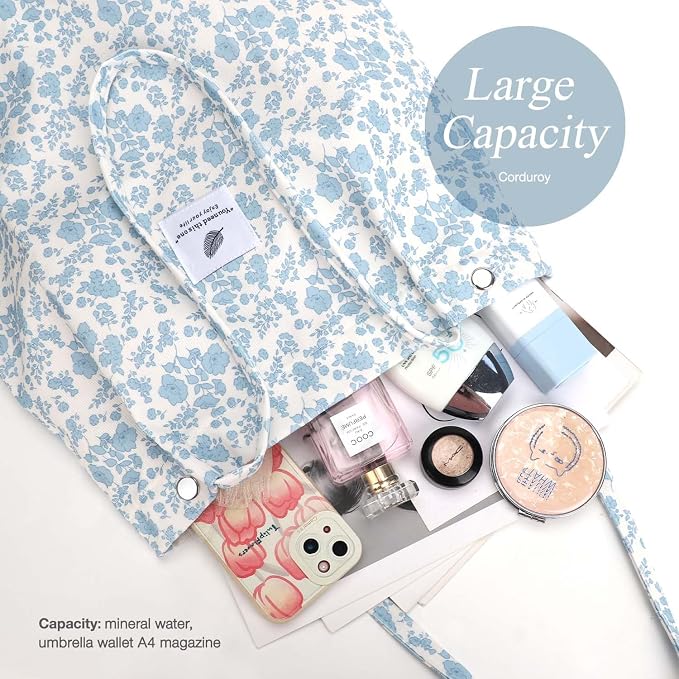 LHMTQVK Corduroy Tote Bags for Women, Large Capacity Tote Purse Reusable Grocery Shoulder Bag with Inner Pockets - Image 4