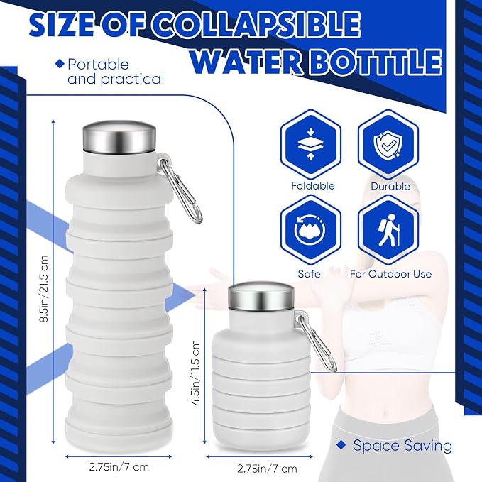 Baderke Collapsible Water Bottles 17oz Travel Sports Portable Water Bottle with Portable Buckle Silicone Lightweight Reusable Leakproof for Camping Hiking Yoga Outdoor(Gray White) - Image 2