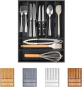 Bellsal Bamboo Silverware Drawer Organizer, Utensil Kitchen Drawer Organizer, Utensil Holder Cutlery Tray with Grooved Drawer Dividers for Kitchen Utensils and Flatware Bedroom Office (7 Slot, Black) by Bellsal