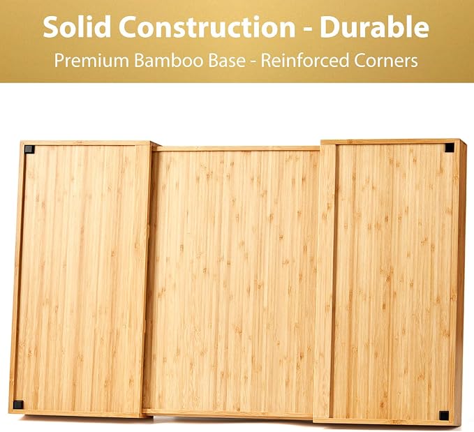 Extra Large Expandable Kitchen Drawer Organizer for Utensil and Junk, 19" Deep for Big Drawer, 19" to 33" Adjustable Bamboo Wood Drawer Divider, Cutlery Tray, Flatware Holder - Image 5