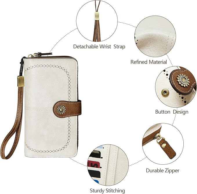 TFKGS Wallet for Women RFID Blocking Leather Large Capacity Card Holder Ladies Phone Clutch Travel Long Purse Wristlet | RFID Blocking - Image 3