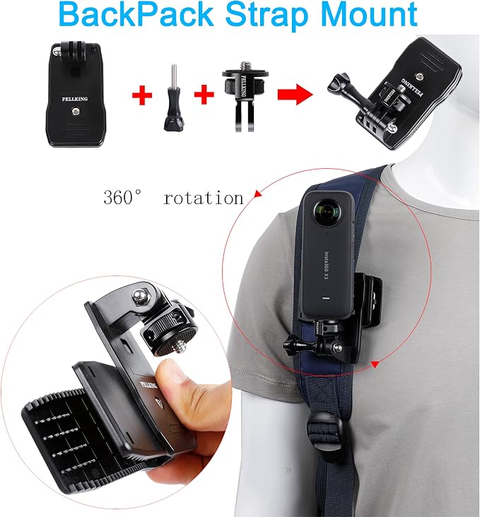 Pellking Accessories Mount Kit for Insta360 X5 X4 X3 X2 X Go 3s Ultra | 4in1 Chest Mount Strap Harness/ Head Mount/ Neck Holder/ Backpack Strap Mount for Insta 360 Ace Pro 2 Camera - Image 5