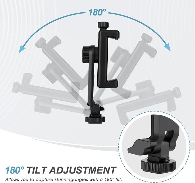 Universal Cell Phone Tripod Mount Adapter, Camera Hot Shoe Phone Holder Clamp with 360 Rotation Bracket 1/4" Screw Hole for Canon Nikon Sony DSLR iPhone Android - Image 4