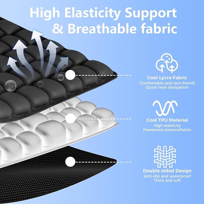 Airplane Seat Cushion, Inflatable Seat Cushion, Travel Cushion | with No External Air Pump, for Car, Airplane, Office, Ergonomic Comfort Support, Adjustable Air Cushion with Non-Skid Bottom - Image 5