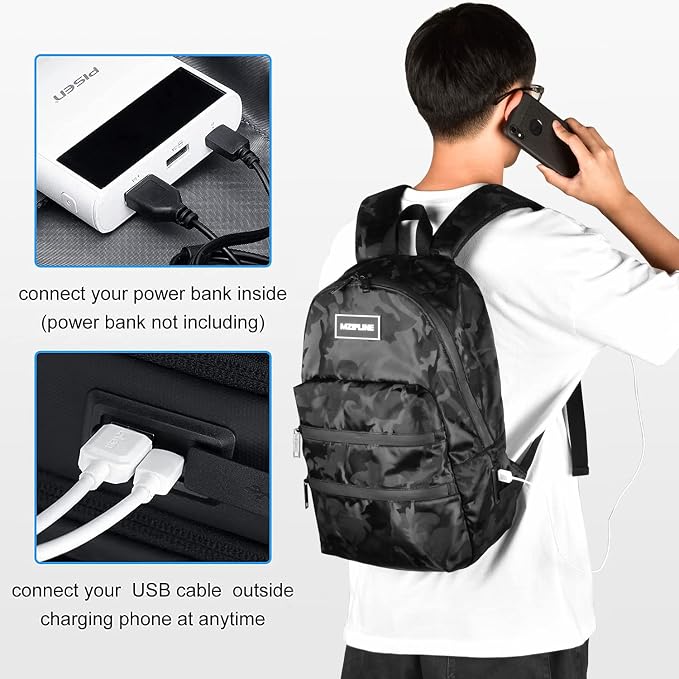 Mini Backpack Bag-Smell Proof-USB Charging Port Daypack Travel bags With Carbon Lining for Men & Women Travel (Camouflage Black) - Image 4