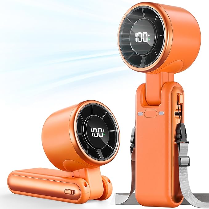 Portable Handheld Turbo Fan - 5 Gear High Speed 4000mAh Rechargeable Mini Personal Hand Fan Blow Cold Air, Battery Operated Travel Essentials, Gifts for Women, Men (Cosmic Orange) by BEARWIND