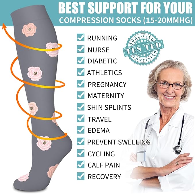 Compression Socks for Women & Men Circulation(6 pairs)-Graduated Supports Socks for Running, Athletic Sports - Image 5
