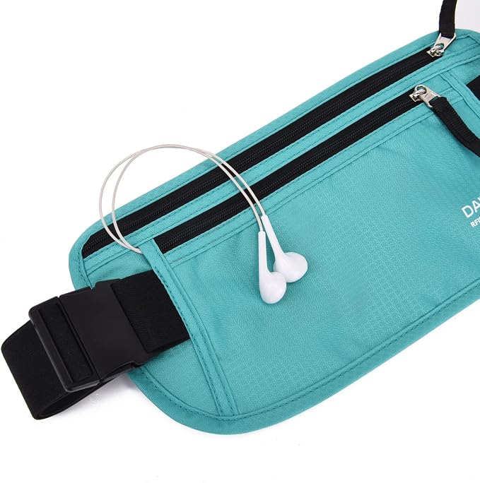 RFID Blocking Money Belt for Men Women, Slim Fanny Pack for Travel，Running,Conceal Waist Wallet for Passport Holder,Phone,Cash(Black Mint Green) - Image 3
