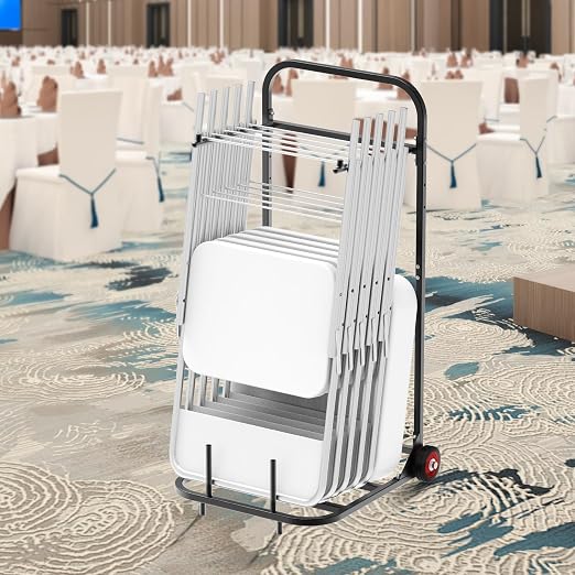 VEVOR Folding Chair Rack, 100 LBS Capacity, Heavy-Duty Chair Cart for Hanging 10 Chairs, Multi-Function Metal Chair Storage Dolly with Rubber Wheels, Push-Style Chair Holder, Matte Black - Image 8