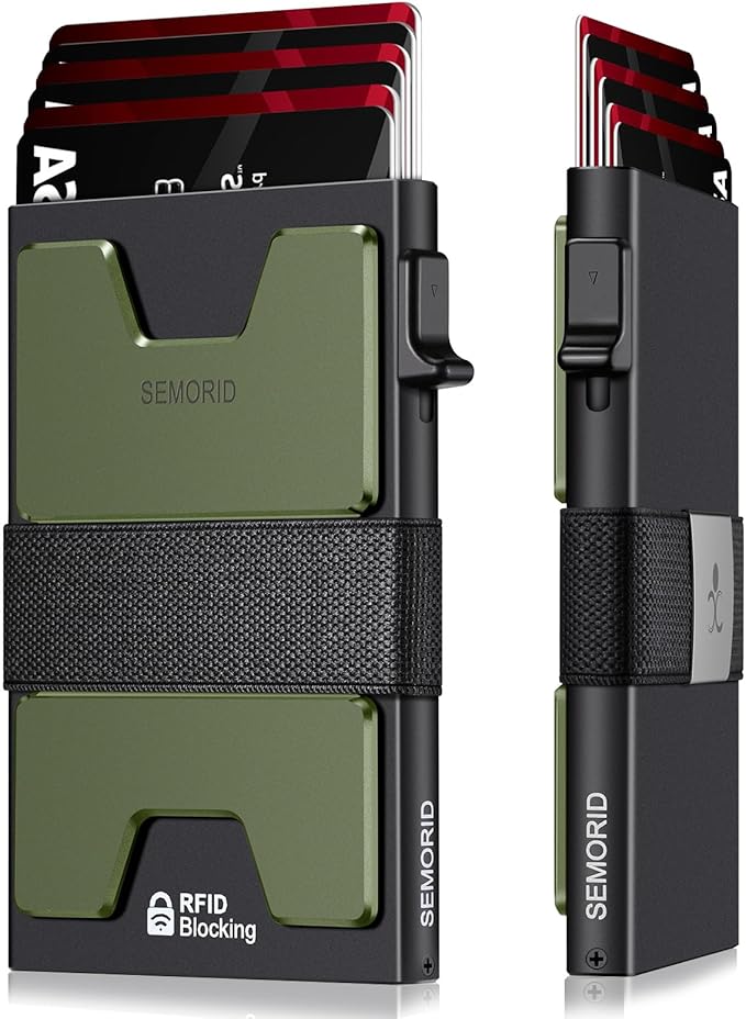 SEMORID Slim Wallet for Men, RFID Blocking Mens Wallets, Minimalist Pop Up Men's Credit Card Holder, Sturdy Metal Card Case with Cash Strap - 12+ Cards Capacity | Durable Expandable Backplate Compact Smart Metal Pop Up Wallet Front Pocket Holds 12+ Car... by SEMORID
