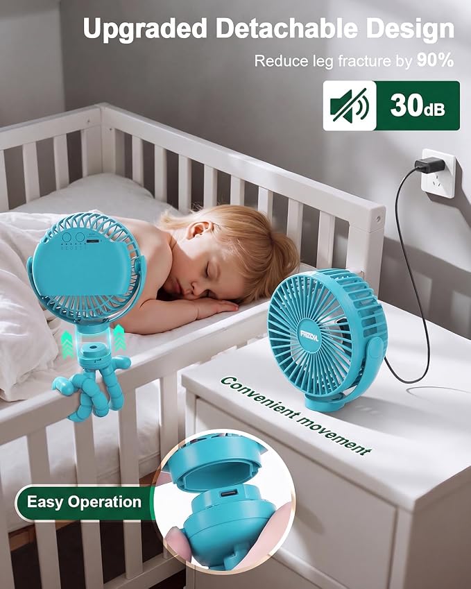 FRIZCOL Portable Stroller Fan, Use As Power Bank, 65H 12000mAh Battery Operated Fan Flexible Tripod Baby Car Seat Fans with Timming, Personal Mini Handheld/Desk/Small Clip On Fans For Stroller - Image 5