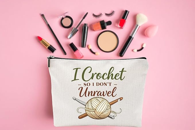 ZUYUROU Crochet Makeup Bag Funny Travel Cosmetic Pouch Zipper Organizer for Women Crafters, Double-Sided Canvas - Image 6
