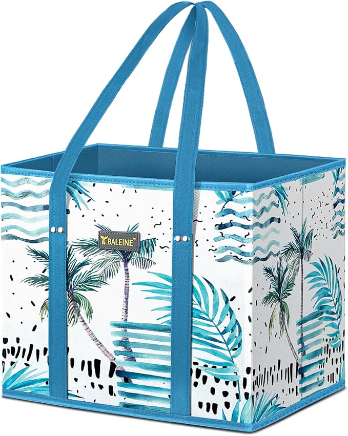 BALEINE 1PK Reusable Grocery Bags, Heavy Duty Shopping Tote Bag | 12'' Long Handles, Reinforced Bottom Keeps Upright, Fold Flat Storage, Water-Resistant Shopping Bag, Multiple Color Options by BALEINE