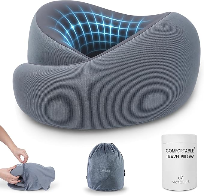 Travel Pillow for Airplane - Memory Foam Neck Travel Pillow with 360° Chin & Neck Support, Dual Raised Sides, Comfortable Breathable Cover, Compact Travel Bag for Long Flights, Car, Train, Sleeping by Unknown