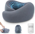 Travel Pillow for Airplane - Memory Foam Neck Travel Pillow with 360° Chin & Neck Support, Dual Raised Sides, Comfortable Breathable Cover, Compact Travel Bag for Long Flights, Car, Train, Sleeping by Unknown