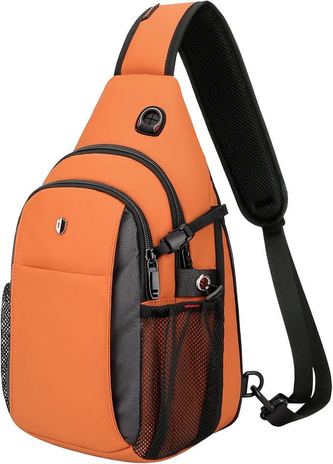 Expandable Sling Bag for Women, Anti-Theft Crossbody Bag with Side Pocket & Earphone Hole, Hiking Chest Pack for Travel, College & City Commute, Fits 11 inch iPad, Switch 2, Orange by baaob