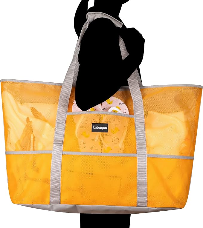 KABAQOO Mesh Beach Bag, Extra Large Beach Bags with 9 Pockets & Zipper Waterproof Lightweight Beach Tote for Beach/Pool Trip - Image 6