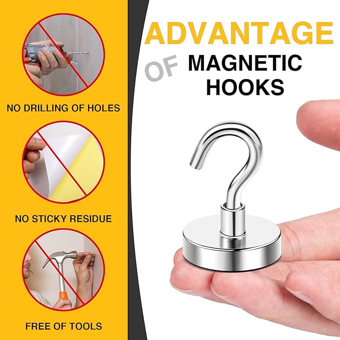 DIYMAG Magnetic Hooks 12pcs 120lbs Cruise Essentials 2026 Magnet Hook | Neodymium Heavy Duty Strong Magnets Hanging Ship Cabins Refrigerator Fridge Classroom Beach Vacation Kitchen Grills Home Tool - Image 5