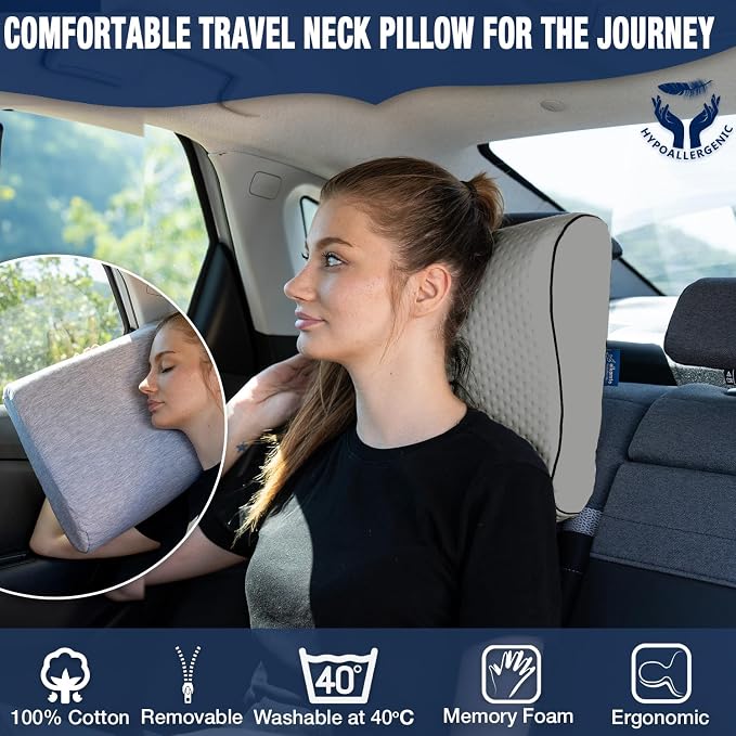 alkamto Travel & Camping Comfortable Memory Foam Pillow – Easy to Carry Portable Bag – Temperature Regulating Pillow Case (Grey Contour + Extra Cover) - Image 6