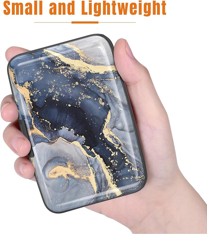 Rimilak Aluminuml Credit Card Holder,Grey Gold Mable | Mini Credit Card Wallet RFID Blocking Slim Metal Hard Case for Women Men - Image 3