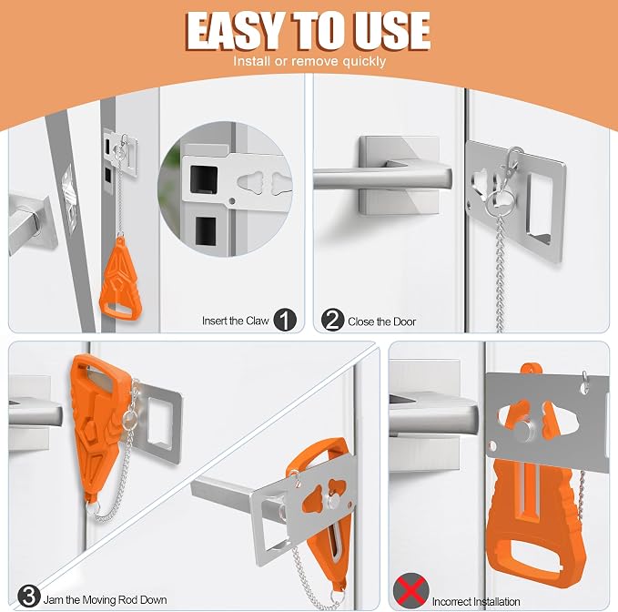 Multifunctional Portable Door Lock, Hotel Door Locks for Travelers or a Cell Phone Stand, Upgrade Lock for Door, Prevent Unauthorized Entry, Apartment Essentials(Orange) - Image 4