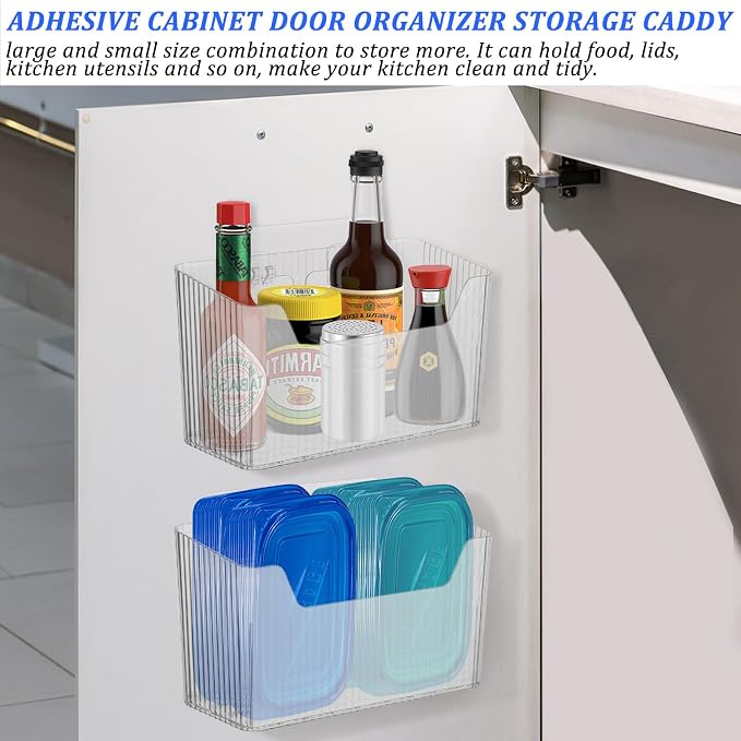 4 PCS Adhesive Kitchen Cabinet Door Organizer Storage Caddy, Clear Lid Organizer Cabinet Door Wall Mounted Pantry Storage Organizer for Food, Under Sink Door Storage Shelf for Kitchen Bathroom Office - Image 4