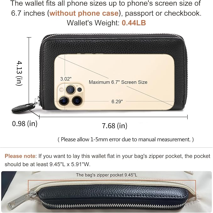 Moflycom Womens Wallet RFID Blocking Genuine Leather Zip Around Wallet Clutch Wristlet Travel Long Purse for Women - Image 2