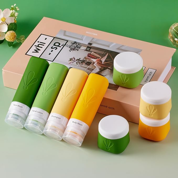 INSFIT travel bottles for toiletries 8 Pack, Leak proof Travel Size Toiletries Containers with toiletry bag, Squeezable Silicone Bottles & Cream Jars, Travel Essentials BPA-Free kit for Shampoo - Image 4