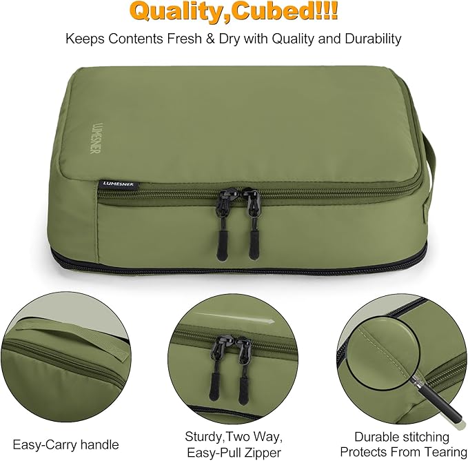Compression Packing Cubes, Lumesner 8 Set Travel Packing Cubes for Carry on Suitcases, Compression Suitcase Organizers Bag Set & Travel Cubes (Army green, 8-piece) - Image 6