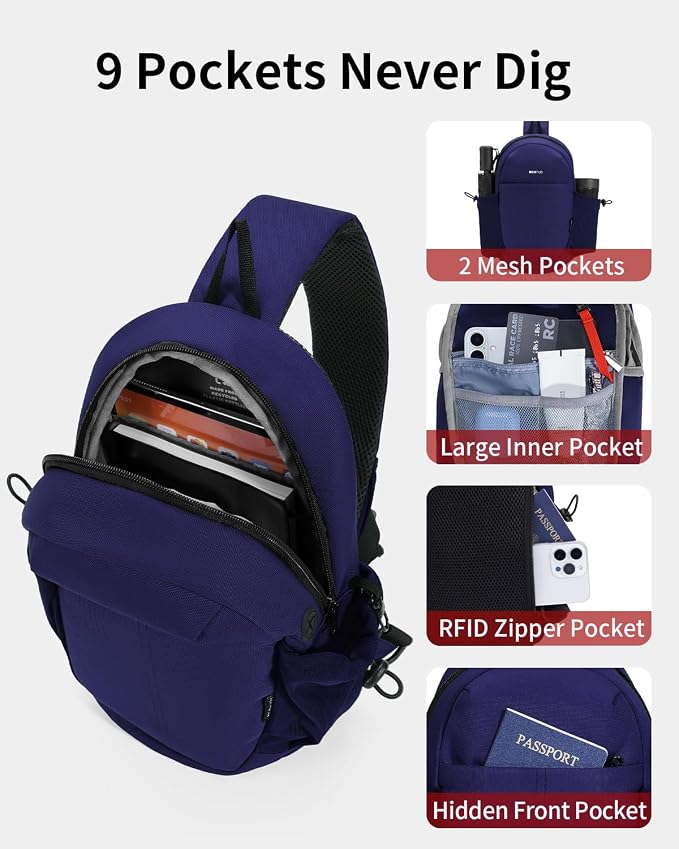 ECOHUB Anti-Theft Crossbody Bag Men Women RFID Blocking Lightweight Sling Backpack Water Resistant for Travel Hiking Outdoor - Image 7