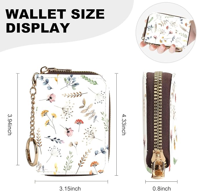 Credit Card Holder for Women,Small Rfid Wallet with Keychain Zipper,Cute PU Leather Card Case Wallet，Accordion Credit Card Wallets Gift,Colorful Floral Print - Image 4