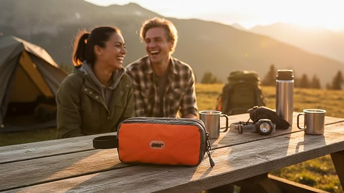 GOX Travel Small Toiletry Bag for Men Nylon Dopp Kit Medicine Bag Travel Organizer Pouch Shave Kits for Teens Toiletry Essentials Bathroom Compact (Orange, 9.8 * 4.3 * 3.3 Inches) - Image 4
