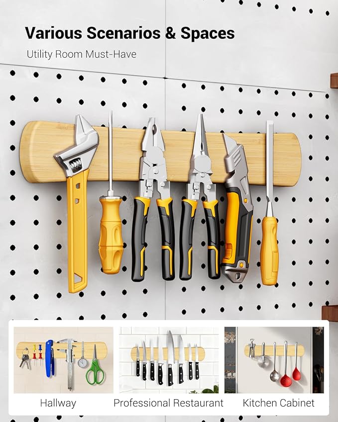 Magnetic Knife Holder, 18 Inch Bamboo Wood Knife Strip for Wall or Fridge | Fridge Magnetic or Screw-Mounted, Strong Magnet Secures Knives, Space-Saving, Kitchen Knife Storage, Housewarming Gift - Image 6