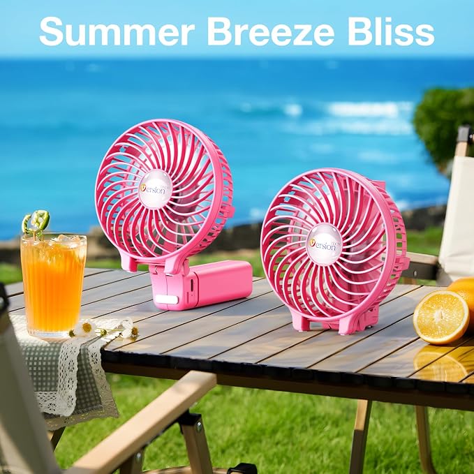VersionTECH. Portable Handheld Fan, Powerful+Durable+4000mAh+180° Foldable, Mini Table Fans with USB Rechargeable Battery Operated Cooling Accessories for Personal Use, Travel, Office Pink - Image 8